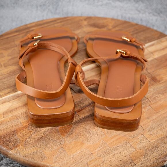 Zara Brown Leather Criss Cross Sandals Gold Buckle Size 39 - Picture 4 of 5